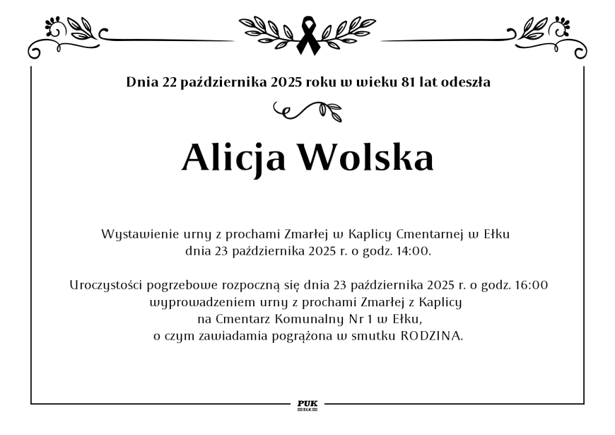 Alicja Wolska - nekrolog